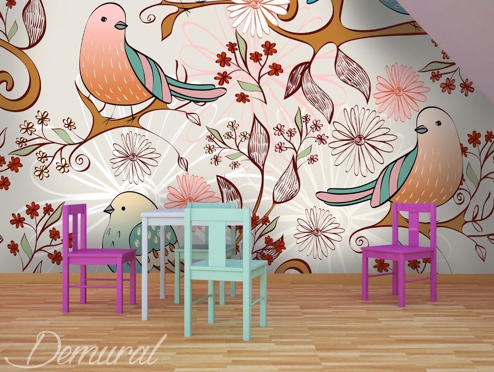 Radio des oiseaux Papier peint pour la chambre d'enfant Papiers peints Demural