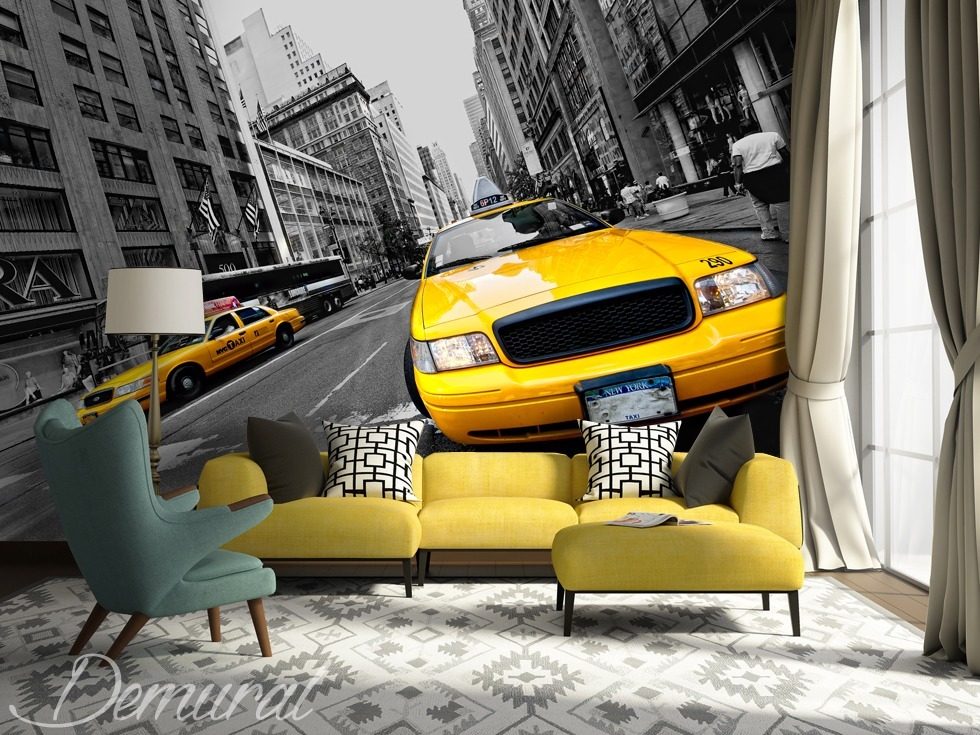 En taxi jaune à travers New York Véhicules papiers peints Papiers peints Demural