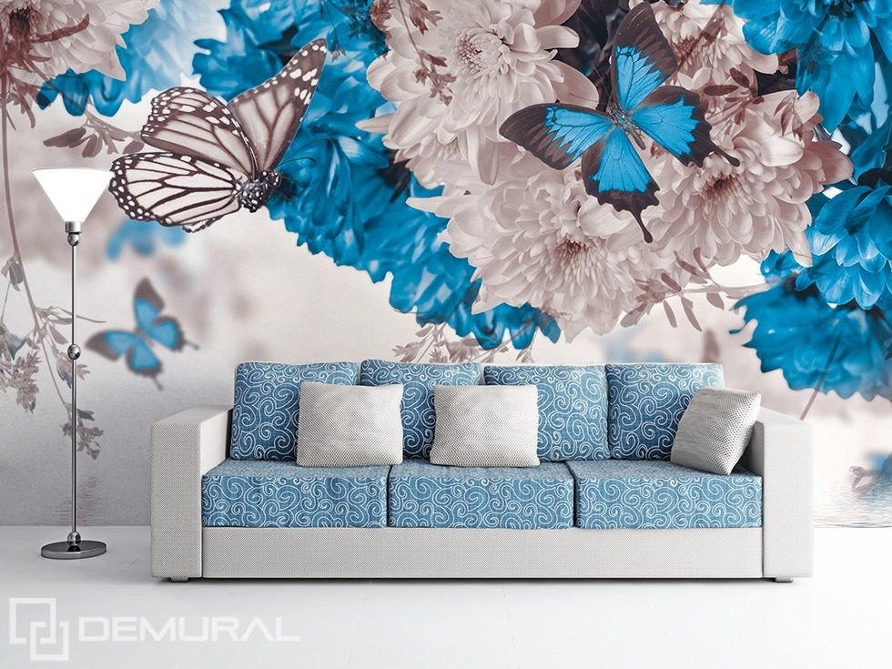 Nature en blanc et bleu Papiers peints Fleurs Papiers peints Demural