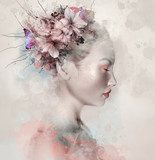 Portrait floral onirique au lavis aquarelle