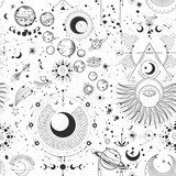 Univers mystique et cosmique en noir et blanc