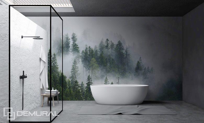 admirez la foret brumeuse de loin papier peint pour la salle de bain papiers peints demural