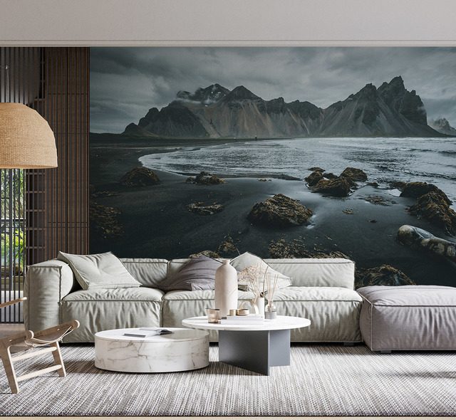 paysage islandais avec plage noire papiers peints montagnes papiers peints demural