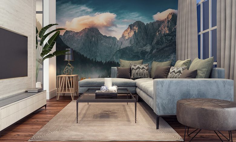 paysage de montagne au coucher du soleil papier peint pour le salon papiers peints demural