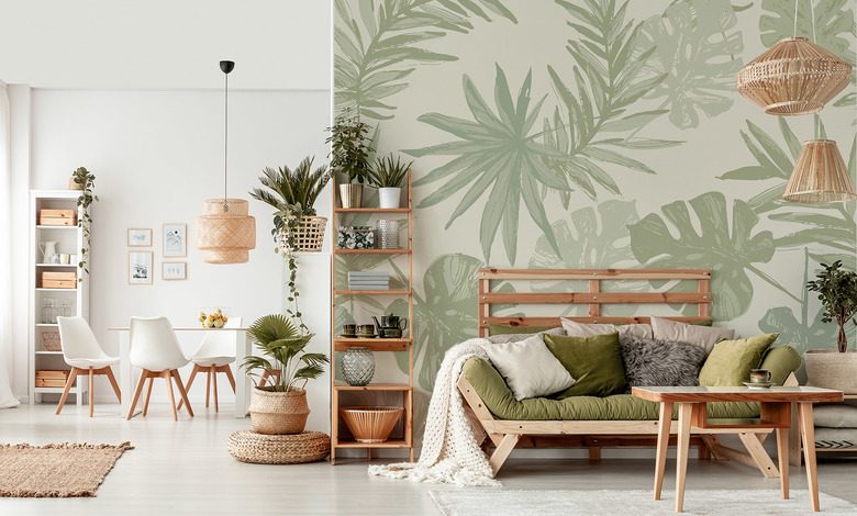 une touche tropicale dans le salon papier peint pour le salon papiers peints demural