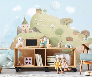 collines pastel et moutons dans un monde feerique papier peint pour la chambre denfant papiers peints demural