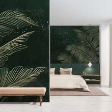 Feuilles-dorees-sur-fond-emeraude-tropical-papier-peint-pour-le-chambres-a-coucher-papiers-peints-demural