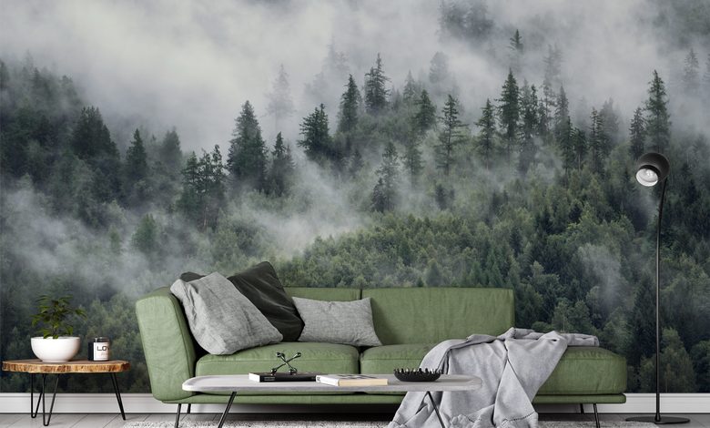 brume matinale sur le paysage forestier papiers peints de paysage papiers peints demural