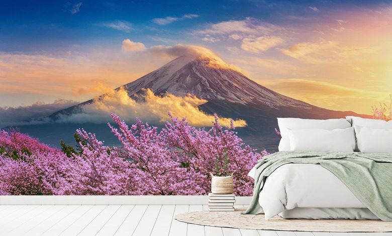harmonie volcanique avec cerisier en fleurs papiers peints de paysage papiers peints demural