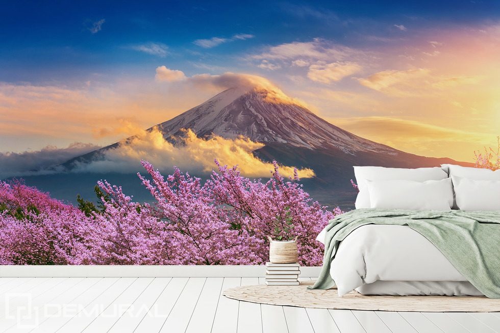 Harmonie volcanique avec cerisier en fleurs Papiers peints de Paysage Papiers peints Demural
