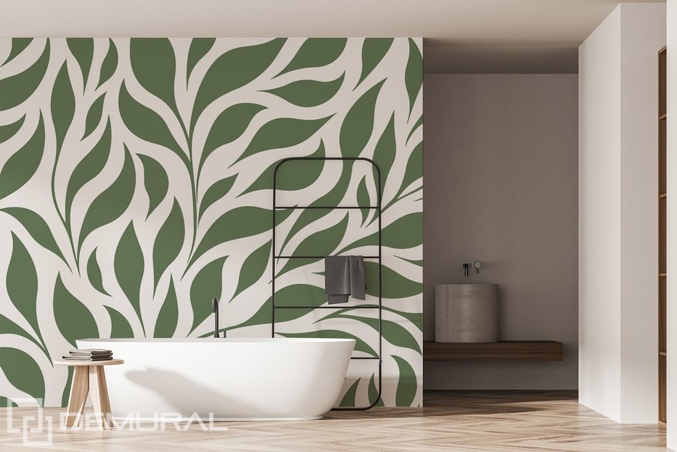 Motif vert d’harmonie organique Papier peint pour la salle de bain Papiers peints Demural