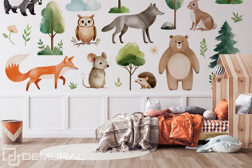 Aventure forestière avec de charmants animaux Papier peint pour la chambre d'enfant Papiers peints Demural
