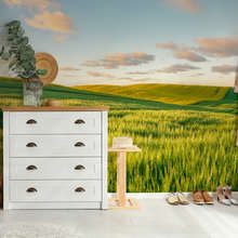 Collines-ensoleillees-au-coucher-du-soleil-papiers-peints-de-paysage-papiers-peints-demural