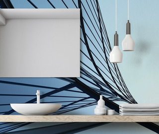 ligne architecturale abstraite en nuances de bleu papier peint pour la salle de bain papiers peints demural