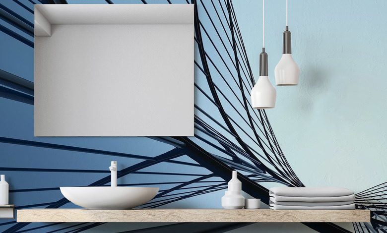 ligne architecturale abstraite en nuances de bleu papier peint pour la salle de bain papiers peints demural