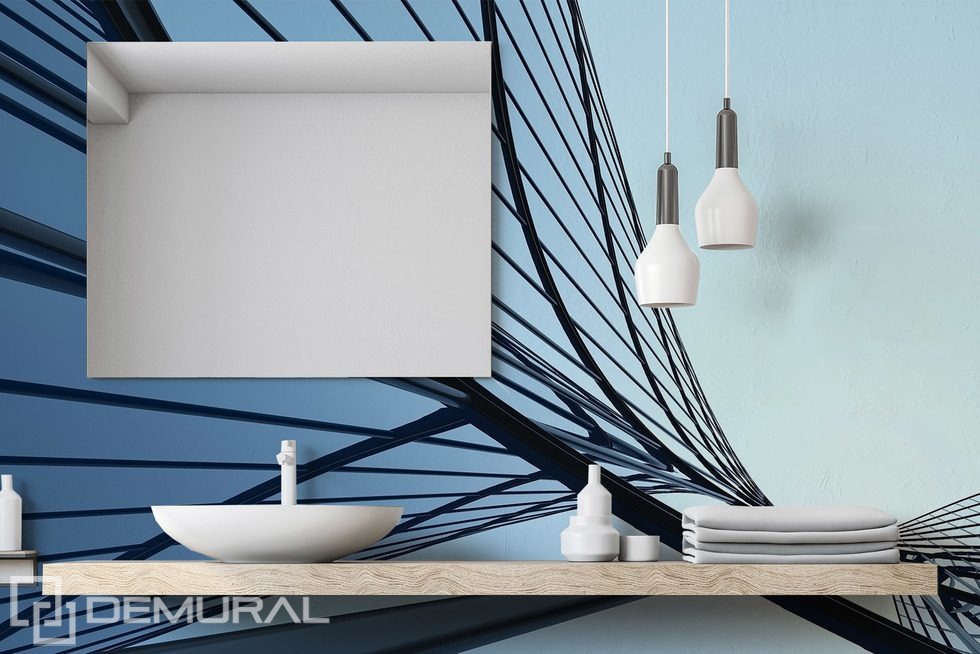 Ligne architecturale abstraite en nuances de bleu Papier peint pour la salle de bain Papiers peints Demural