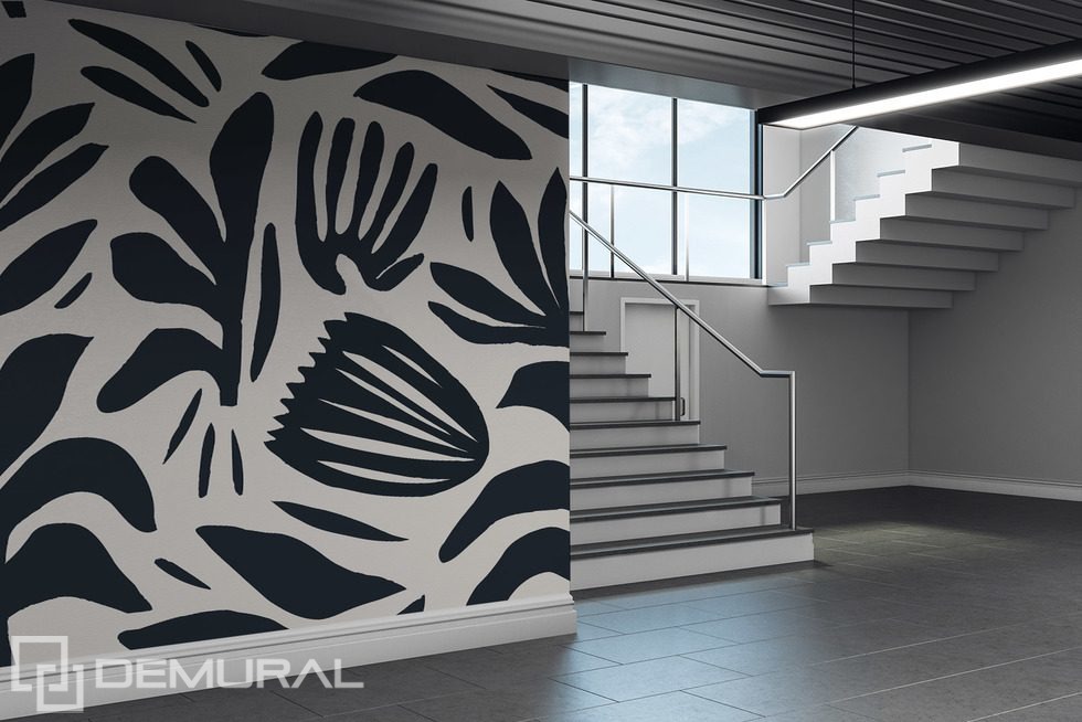 Motif végétal contrasté en noir et blanc Papiers peints Fleurs Papiers peints Demural