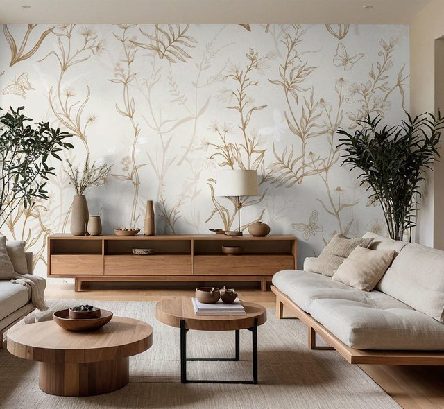 plantes des champs dorees sur fond clair papier peint pour le salon papiers peints demural
