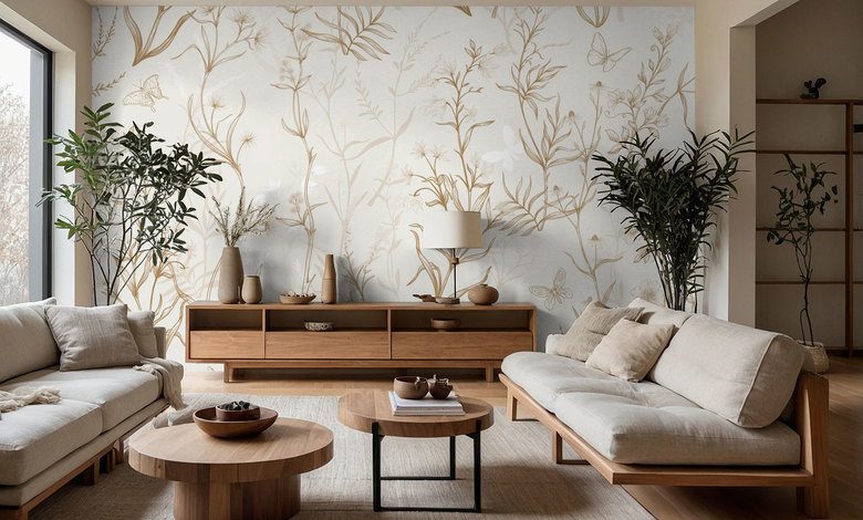 plantes des champs dorees sur fond clair papier peint pour le salon papiers peints demural