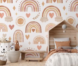 arcs en ciel pastel et petits coeurs pour bebe papier peint pour la chambre denfant papiers peints demural