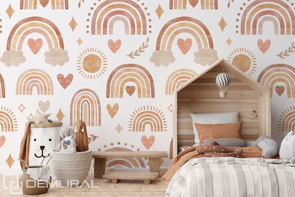 Arcs-en-ciel pastel et petits cœurs pour bébé Papier peint pour la chambre d'enfant Papiers peints Demural