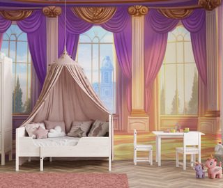salle de princesse feerique au coucher du soleil papier peint pour la chambre denfant papiers peints demural