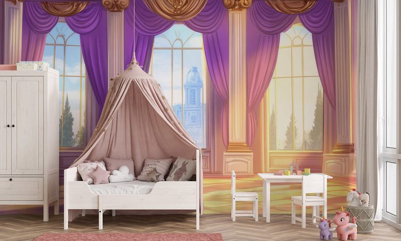 salle de princesse feerique au coucher du soleil papier peint pour la chambre denfant papiers peints demural