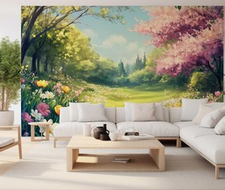 jardin printanier baigne de lumiere florale papier peint pour le salon papiers peints demural