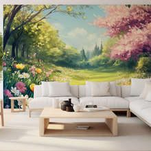 Jardin-printanier-baigne-de-lumiere-florale-papier-peint-pour-le-salon-papiers-peints-demural