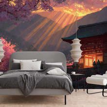 Temple-japonais-dans-la-lumiere-du-coucher-de-soleil-papiers-peints-oriental-papiers-peints-demural