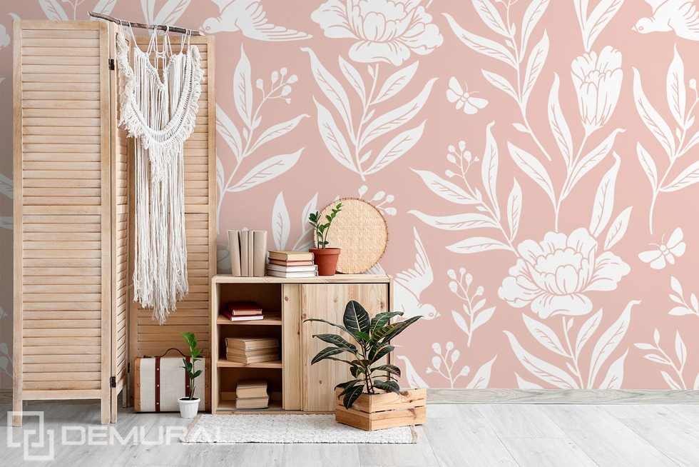Fleurs poudrées dans un subtil style bohème Papier peint pour le salon Papiers peints Demural
