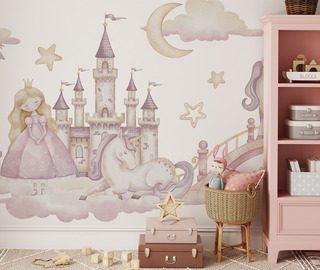 chateau feerique avec princesse et licorne papier peint pour la chambre denfant papiers peints demural