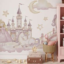 Chateau-feerique-avec-princesse-et-licorne-papier-peint-pour-la-chambre-denfant-papiers-peints-demural