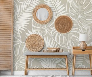 feuilles exotiques aux teintes naturelles papier peint pour le salon papiers peints demural