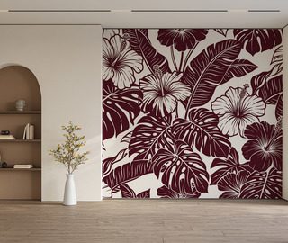 hibiscus bordeaux dans une composition tropicale papiers peints fleurs papiers peints demural