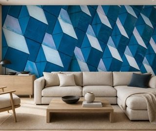 geometrie contrastee des panneaux spatiaux dans des nuances intenses de bleu papiers peints architecture papiers peints demural