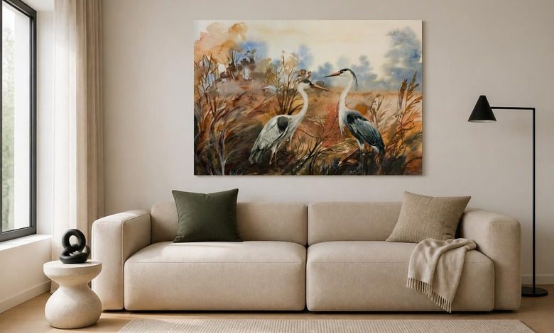 lumiere subtile et motif naturel de grues tableaux animaux tableaux demural