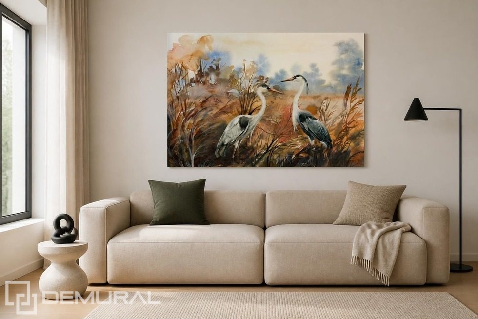 Lumière subtile et motif naturel de grues Tableaux Animaux Tableaux Demural