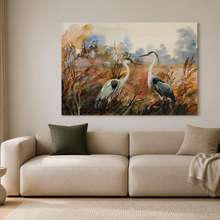 Lumiere-subtile-et-motif-naturel-de-grues-tableaux-animaux-tableaux-demural