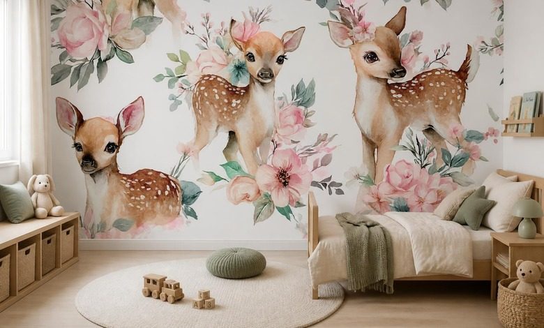 harmonie pastelee de cerfs et de fleurs posters pour chambre denfant affiches demural