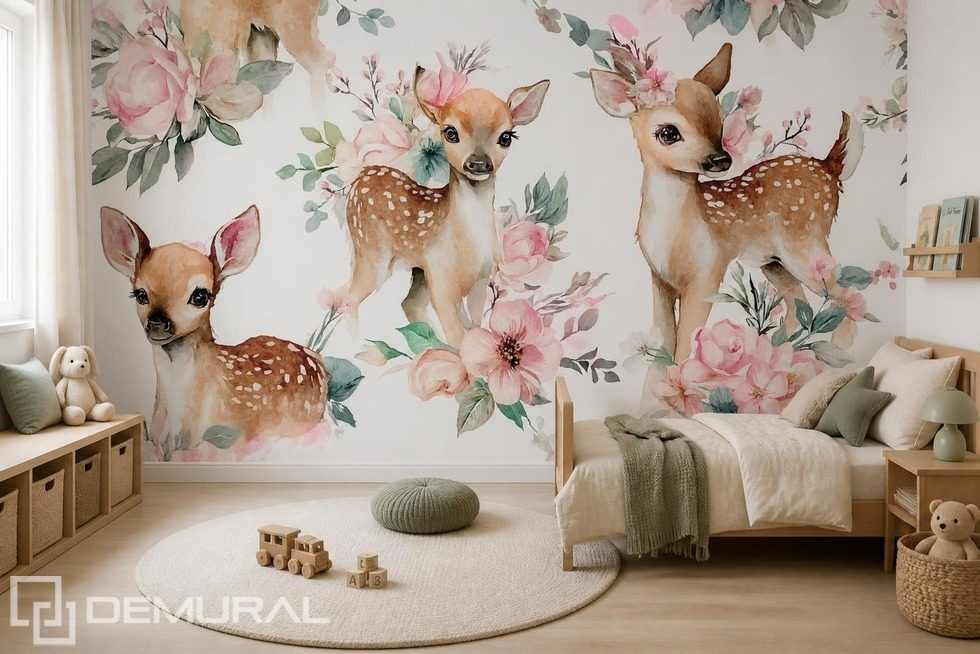 Harmonie pastelée de cerfs et de fleurs Posters pour chambre d'enfant Affiches Demural