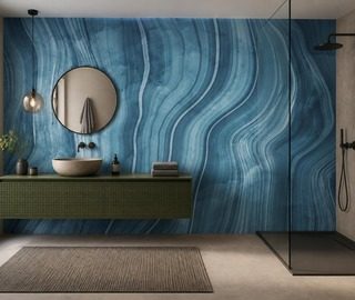ondes rythmiques de pierre bleue papier peint pour la salle de bain papiers peints demural