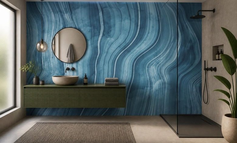 ondes rythmiques de pierre bleue papier peint pour la salle de bain papiers peints demural