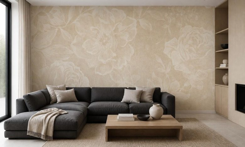lumiere douce sur un motif floral subtil papier peint pour le salon papiers peints demural