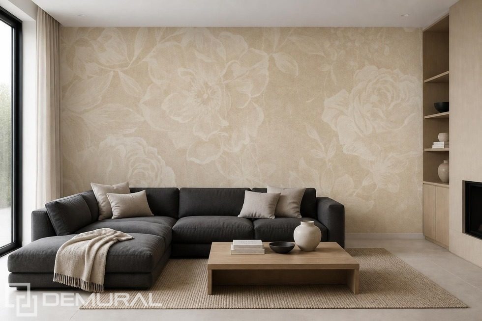 Lumière douce sur un motif floral subtil Papier peint pour le salon Papiers peints Demural
