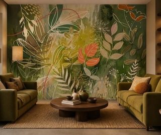 contraste saisissant de vert et dorange papier peint pour le salon papiers peints demural