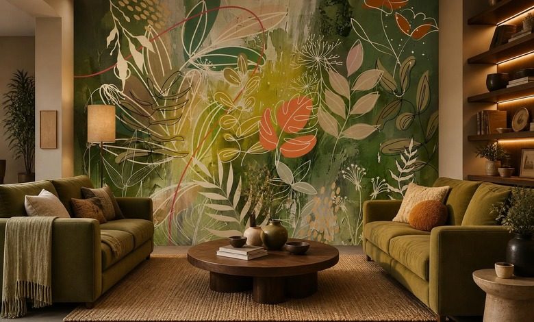 contraste saisissant de vert et dorange papier peint pour le salon papiers peints demural