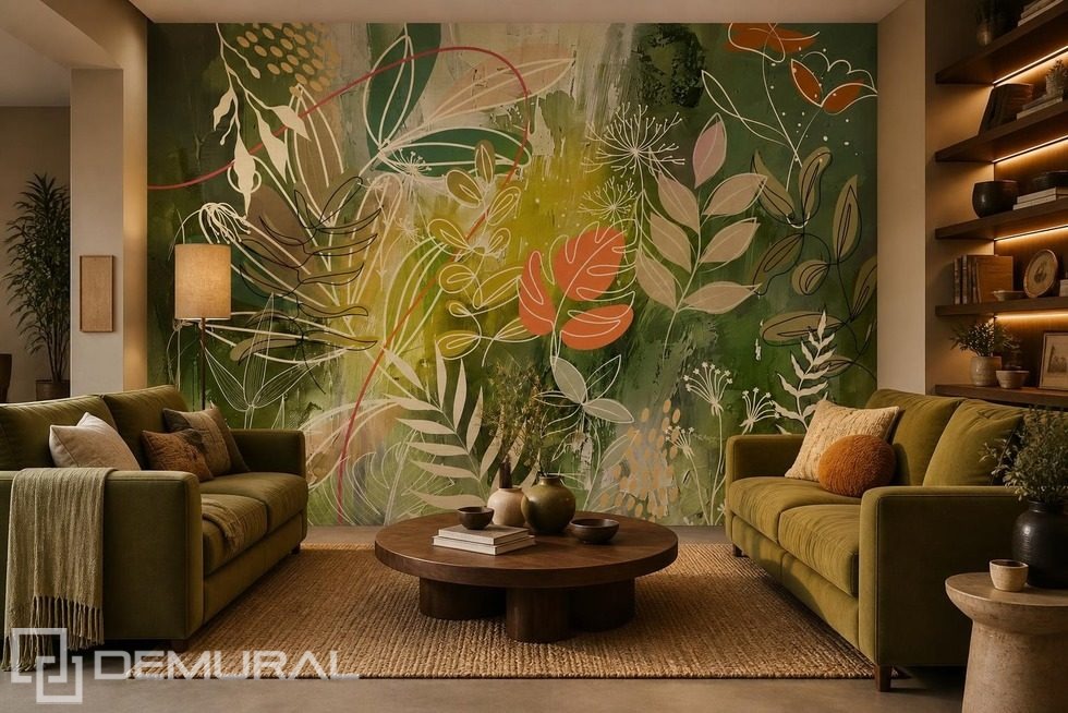 Contraste saisissant de vert et d'orange Papier peint pour le salon Papiers peints Demural
