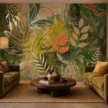 Contraste-saisissant-de-vert-et-dorange-papier-peint-pour-le-salon-papiers-peints-demural