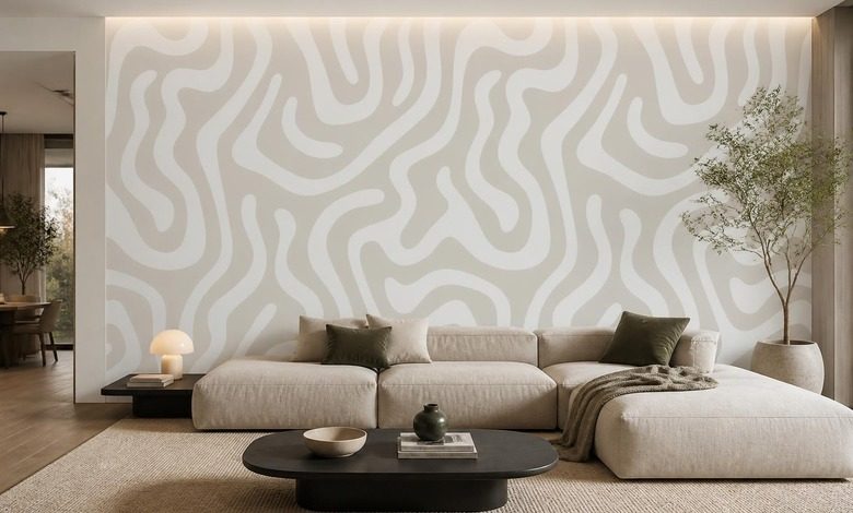 jeu subtil de lignes aux couleurs naturelles papier peint pour le salon papiers peints demural